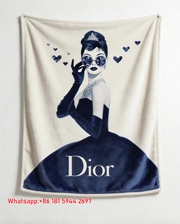 Dior Inspired Navy Blue Flannel Sofa Throw Blanket D170